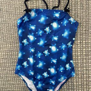 Adorable Vilebrequin Girls Swimsuit, blue and white turtle design, size 6